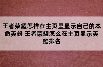 王者荣耀怎样在主页里显示自己的本命英雄 王者荣耀怎么在主页显示英雄排名